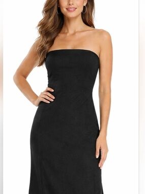 Japna Strapless Black Column Evening Dress